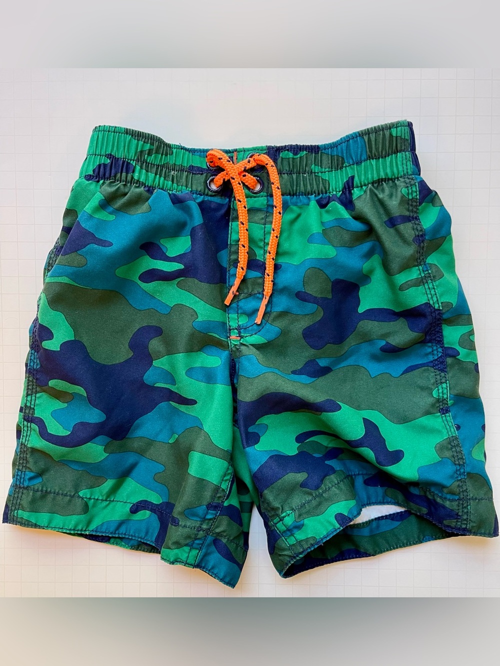 Gap Green Camo Boys Swim Trunks with Orange Drawstring